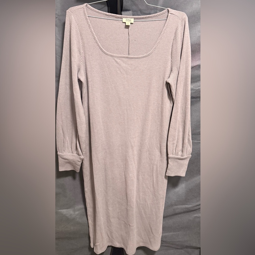 a.n.a Plus Size Ribbed Long Sleeve Knit Sweater Dress Gray Crew Neck size L